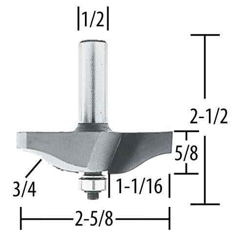 Makita 733303-A Router Bit 1‘1/16" Raised Panel (Ogee), 2 Flute, 1/2" SH, C.T.