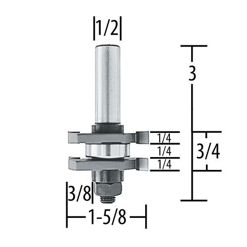 Makita 733307-A Router Bit, 1/4" 2 Wing, 2 Cutter T&G, 1/2" SH, C.T.