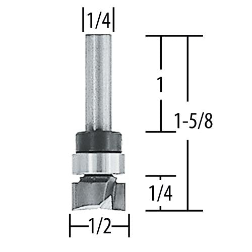 Makita 733325-A Router Bit 1/2" Top BB Straight, 2 Flute, 1/4" SH, C.T.