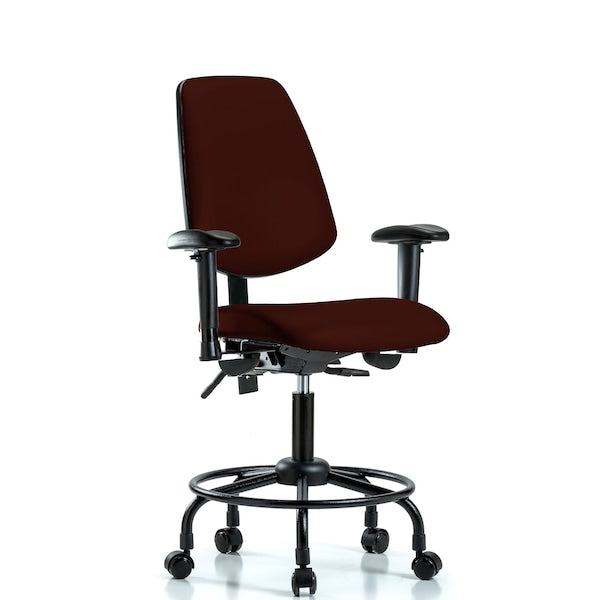 Blue Ridge Ergonomics VDHCH-MB-RT-T0-A1-RC-8569 Rutledge Vinyl Chair - Desk Height with Round Tube Base, Medium Back, Adjustable Arms, & Casters in Burgundy Trailblazer™ Vinyl
