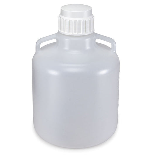 Globe Scientific 7340050 Carboy Round with Handles HDPE White PP Screwcap 50 Liter Molded Graduations
