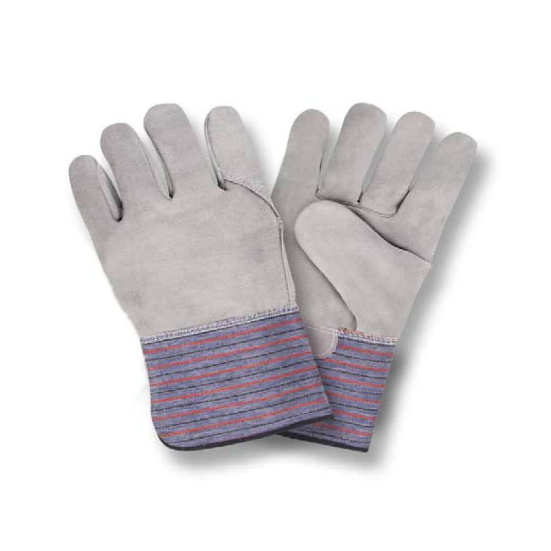 Cordova Safety 7340XL Split Cowhide Leather Palm Gloves, Select Shoulder Leather Palm, Full Leather Back, Striped Canvas Back, Gunn Cut Pattern, 4-inch Rubberized Gauntlet Cuff.