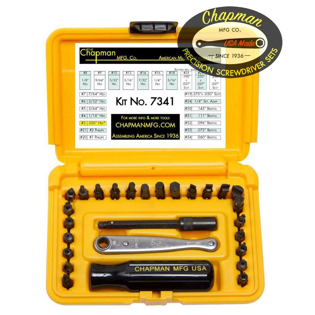 Chapman Mfg 7341 Standard + Bristol / 6 Spline Screwdriver Set-Safety Yellow