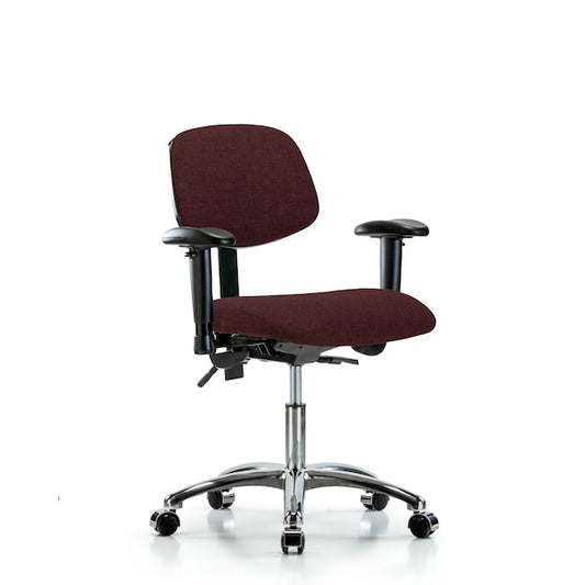 Blue Ridge Ergonomics FDHCH-CR-T0-A1-CC-F41 Rutledge Fabric Chair Chrome - Desk Height with Adjustable Arms & Casters in Burgundy Fabric