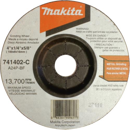 Makita 741402-9-1 4" x 5/8" x 1/4" Grinding Wheel, 24 Grit, General Purpose Metal