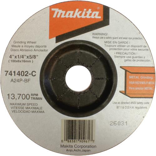 Makita 741402-9AP 4" x 5/8" x 1/4" Grinding Wheel, 24 Grit, General Purpose Metal, 5/pk