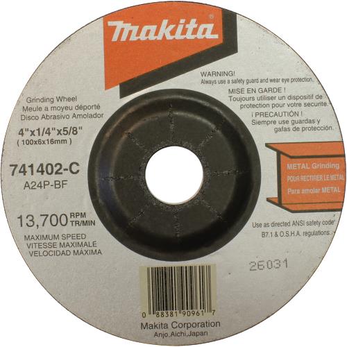 Makita 741402-C-25 4" x 1/4" x 5/8" Grinding Wheel, 24 Grit, General Purpose Metal, 25/pk