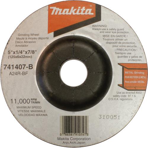 Makita 741407-8-1 5" x 7/8" x 1/4" Grinding Wheel, 24 Grit, General Purpose Metal