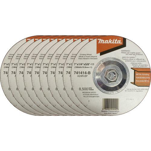 Makita 741414-B-10 7" x 5/8"‘11 x 1/4" Hubbed Grinding Wheel, 24 Grit, 10/pk