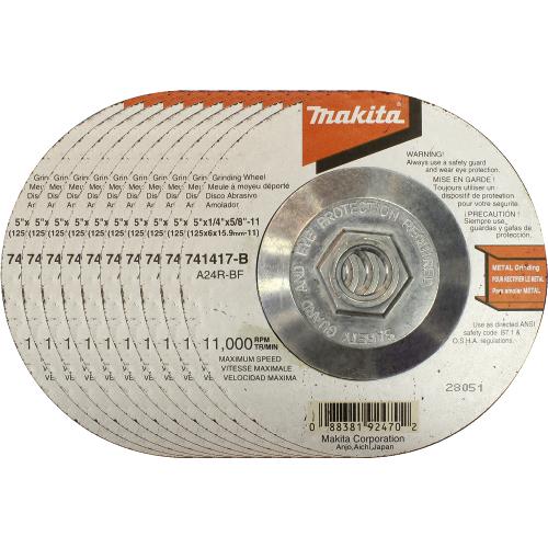 Makita 741417-B-10 5" x 1/4" x 5/8"‘11 Hubbed Grinding Wheel, 24 Grit, 10/pk