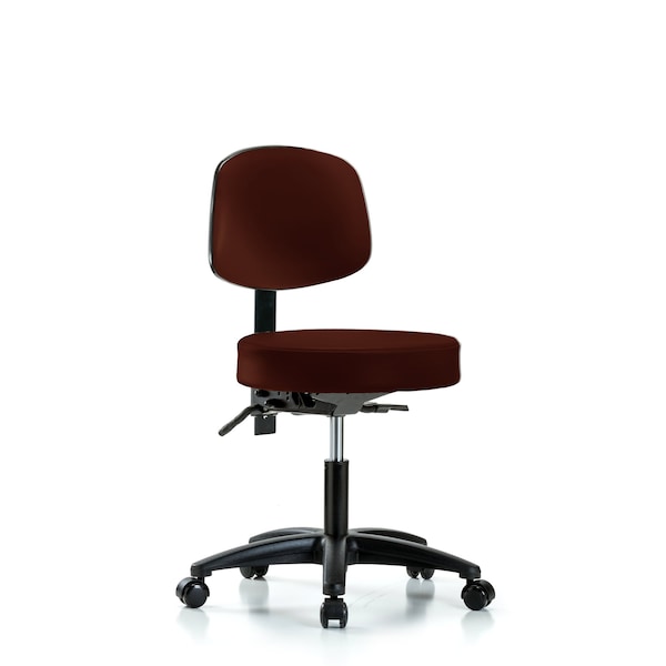 Blue Ridge Ergonomics VDHST-RG-T0-RC-8569 Rutledge Vinyl Stool with Back - Desk Height with Casters in Burgundy Trailblazer™ Vinyl
