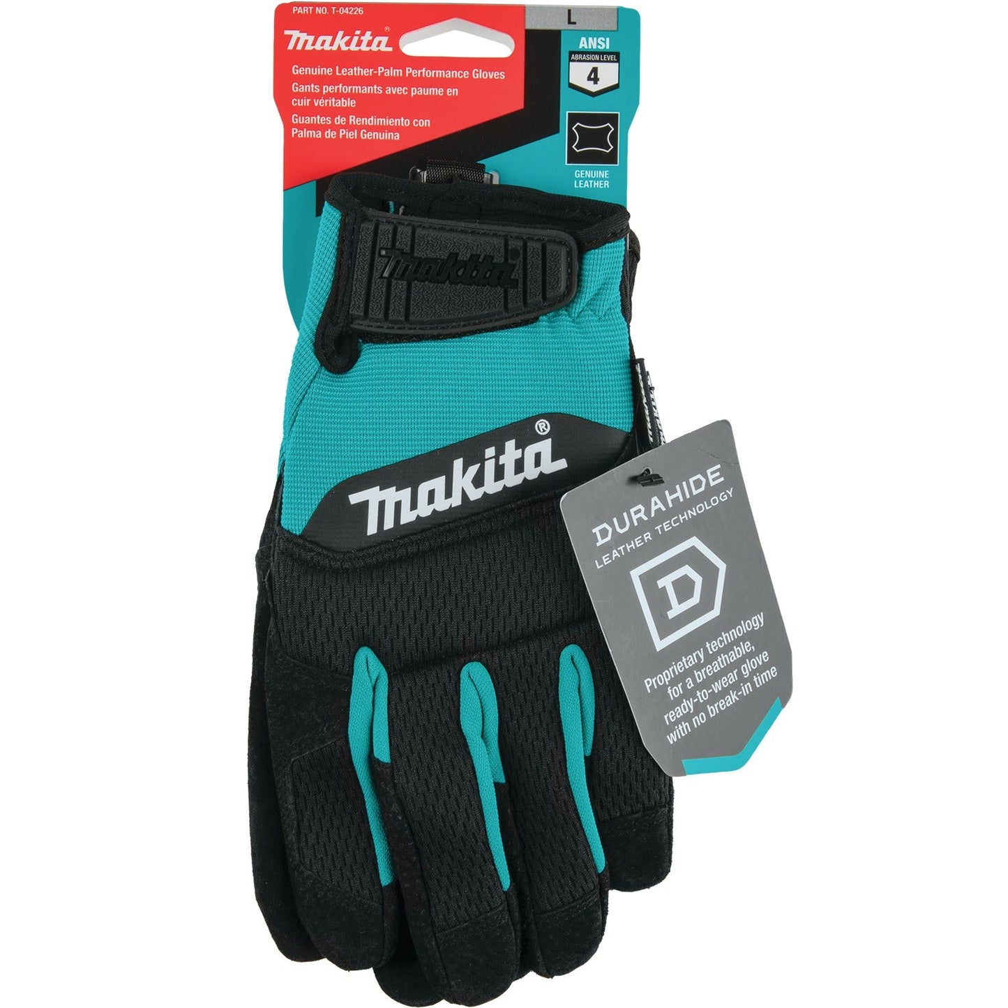 Makita T-04226 100% Genuine Leather‘Palm Performance Gloves (Large)