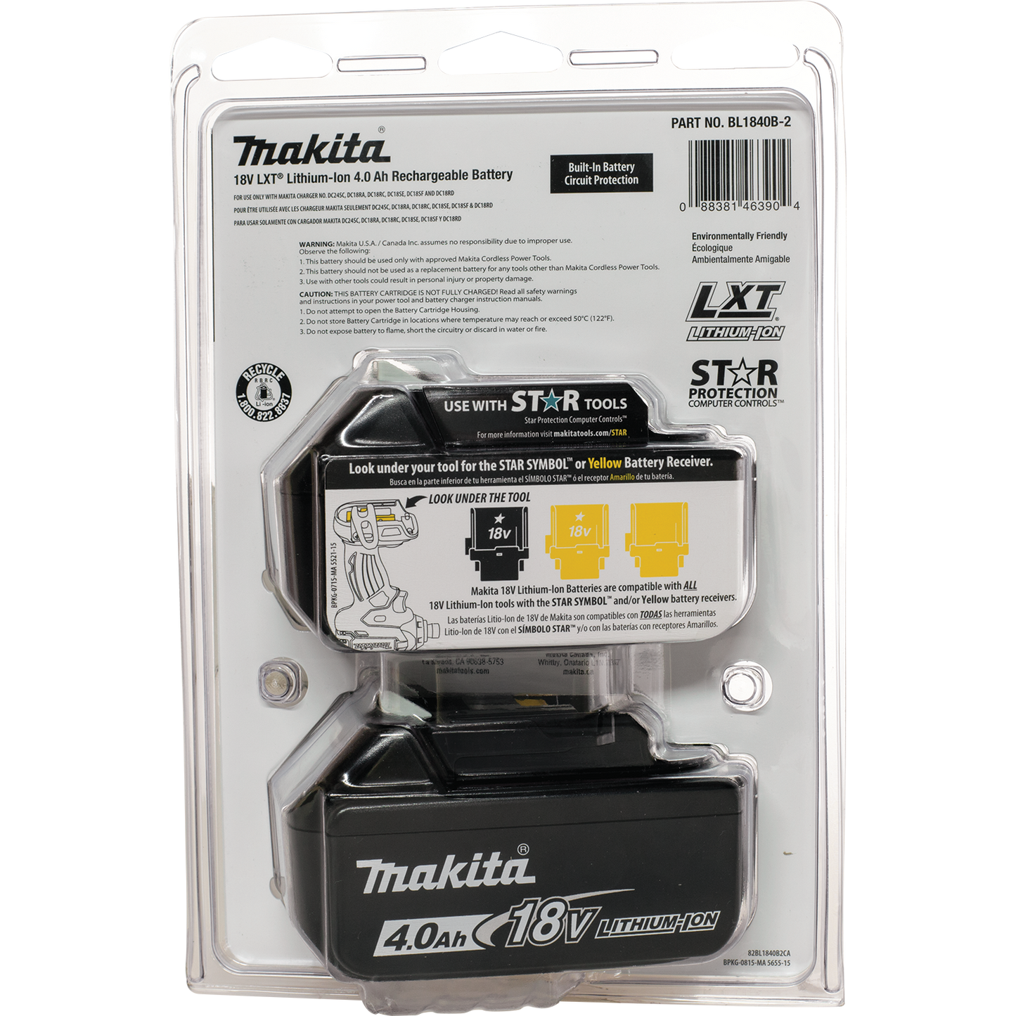 Makita BL1840B-2 18V LXT® Lithium‘Ion 4.0Ah Battery, 2/pk