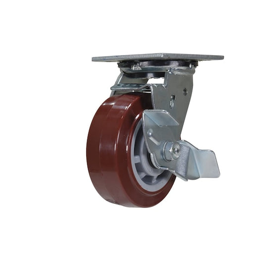 Vestil CST-VE-5X2PUP-SWB Polyurethane Swivel With Brake Caster 5 In. Diameter x 2 In. Width 600 lb Maroon/Gray