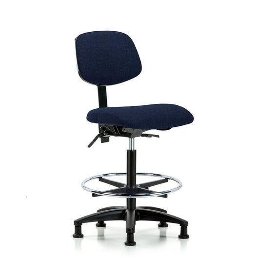 Blue Ridge Ergonomics FHBCH-RG-T0-A0-CF-RG-F45 Rutledge Fabric Chair - High Bench Height with Chrome Foot Ring & Stationary Glides in Navy Fabric