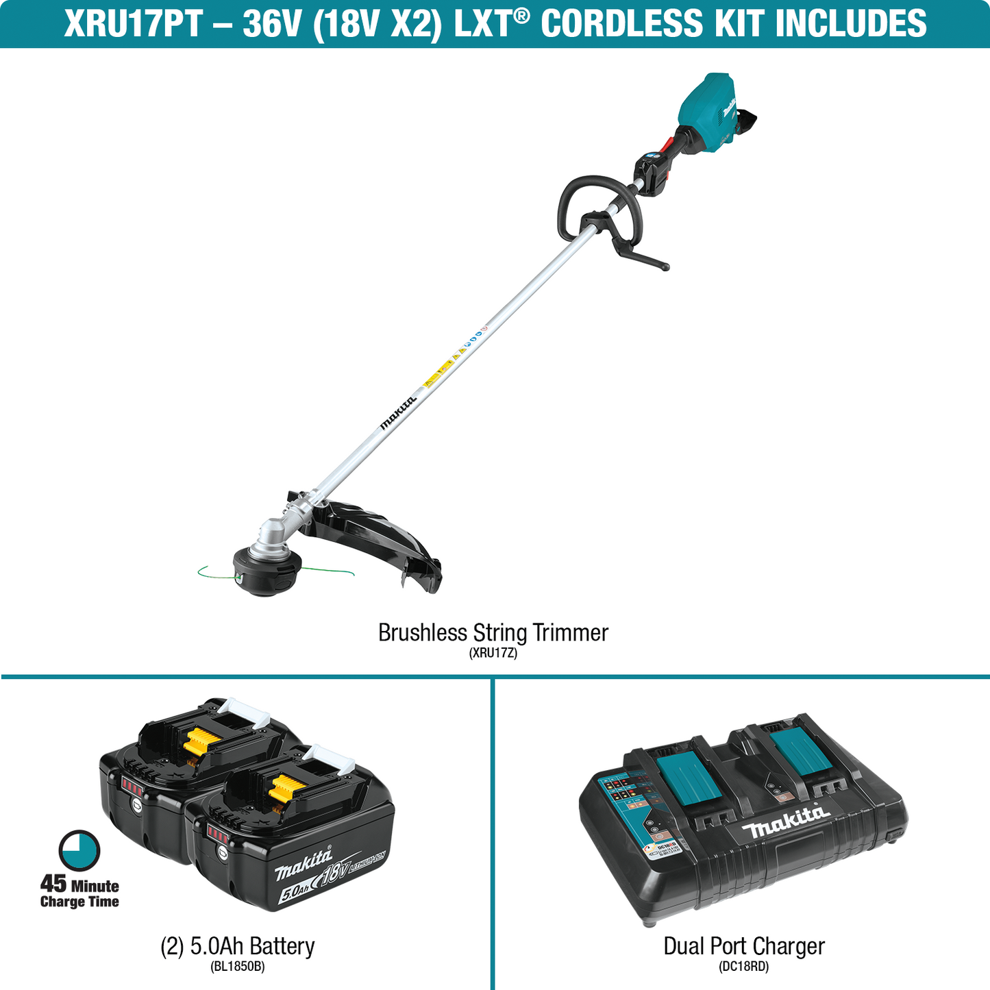 Makita XRU17PT 36V (18V X2) LXT® Brushless String Trimmer Kit (5.0Ah)