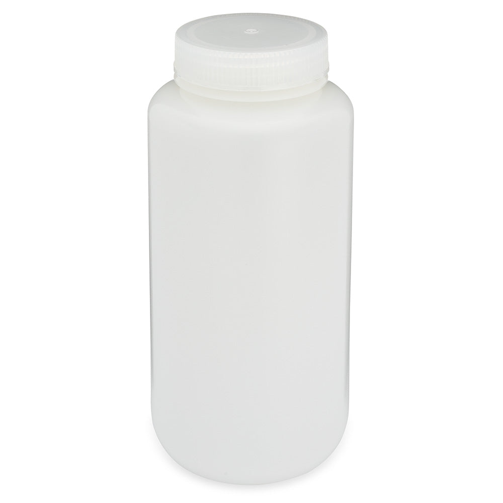Globe Scientific 7511000BKS Bottle Wide Mouth Round HDPE 1000mL Bulk Packed Bottles and Caps Packed Separately