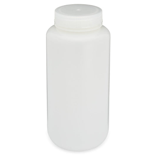Globe Scientific 7511000BKS Bottle Wide Mouth Round HDPE 1000mL Bulk Packed Bottles and Caps Packed Separately