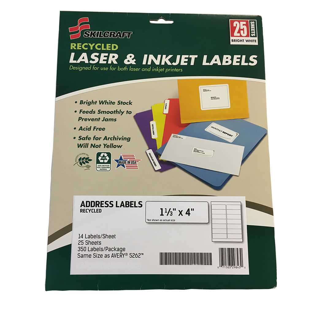 AbilityOne 7530016736513 Recycled Laser And Inkjet Labels 1 1/3 Inch X 4 Inch 100 Sheets Per Package
