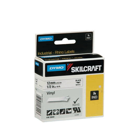 AbilityOne 7530016871404 Dymo/Skilcraft Industrial Rhino Vinyl Label Tape Cassette - 1/2" X 18' - Black On White