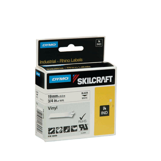 AbilityOne 7530016871405 Dymo/Skilcraft Industrial Rhino Vinyl Label Tape Cassette - 3/4" X 18' - Black On White