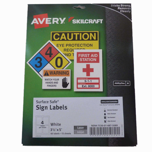 AbilityOne 7530016875089 Surface Safe Sign Label Remove Laser/Ink White 3.5"X5" 15 Sh