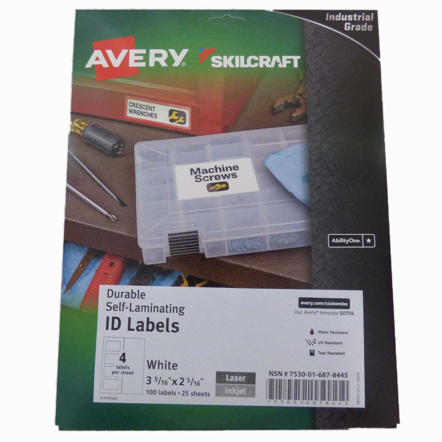 AbilityOne 7530016878445 Labels Self-Laminating Laser/Ink White 2-5/16"X3-5/16" 25 Sh