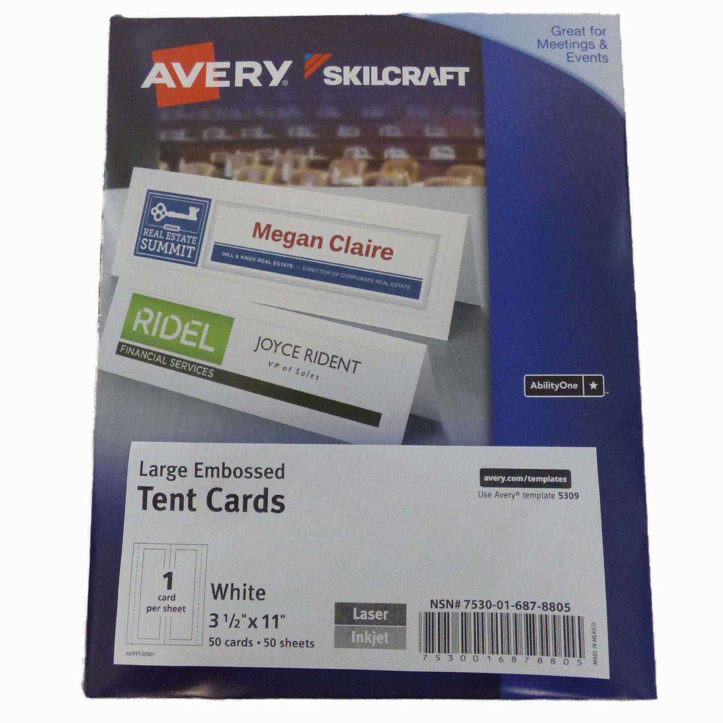 AbilityOne 7530016878805 Tent Cards Uncoat Emboss Two-Side Print White 3.5"X11" 50Cd