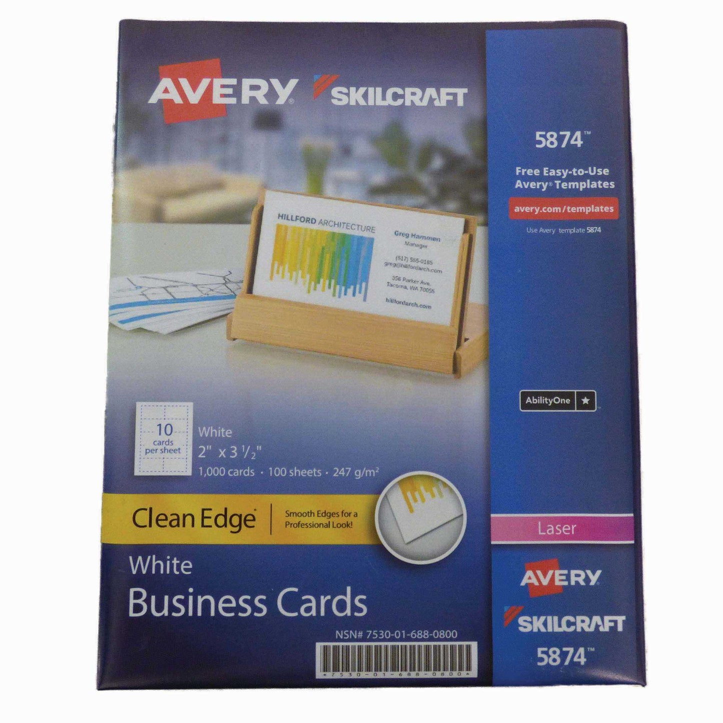 AbilityOne 7530016880800 Business Card Uncoate Two-Side Print White 2"X3.5" 1000 Cd