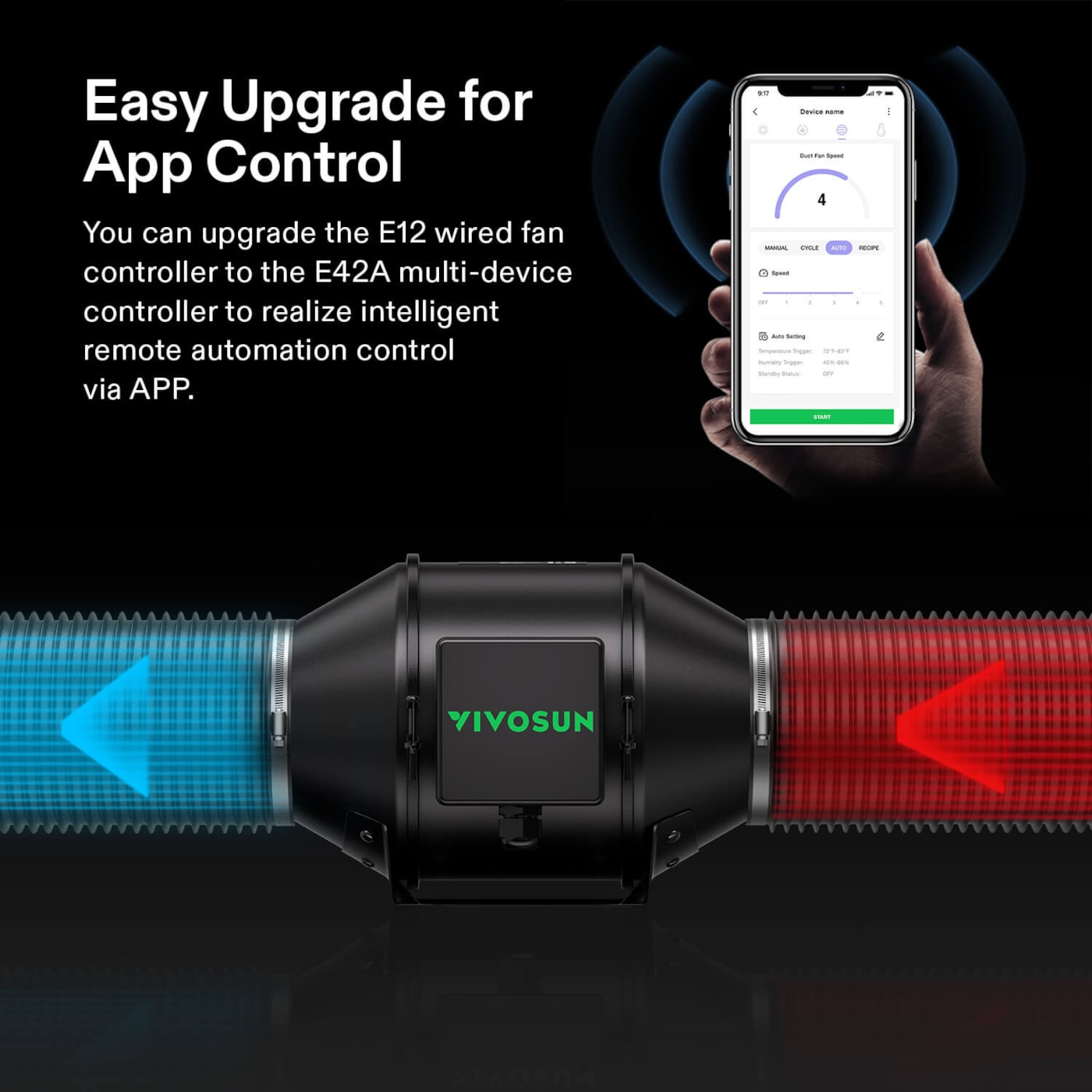 Vivosun AeroZesh G4 Inline Fan 4' with E12 Speed Controller, PWM-Controlled EC Fan for Grow Tent Ventilation