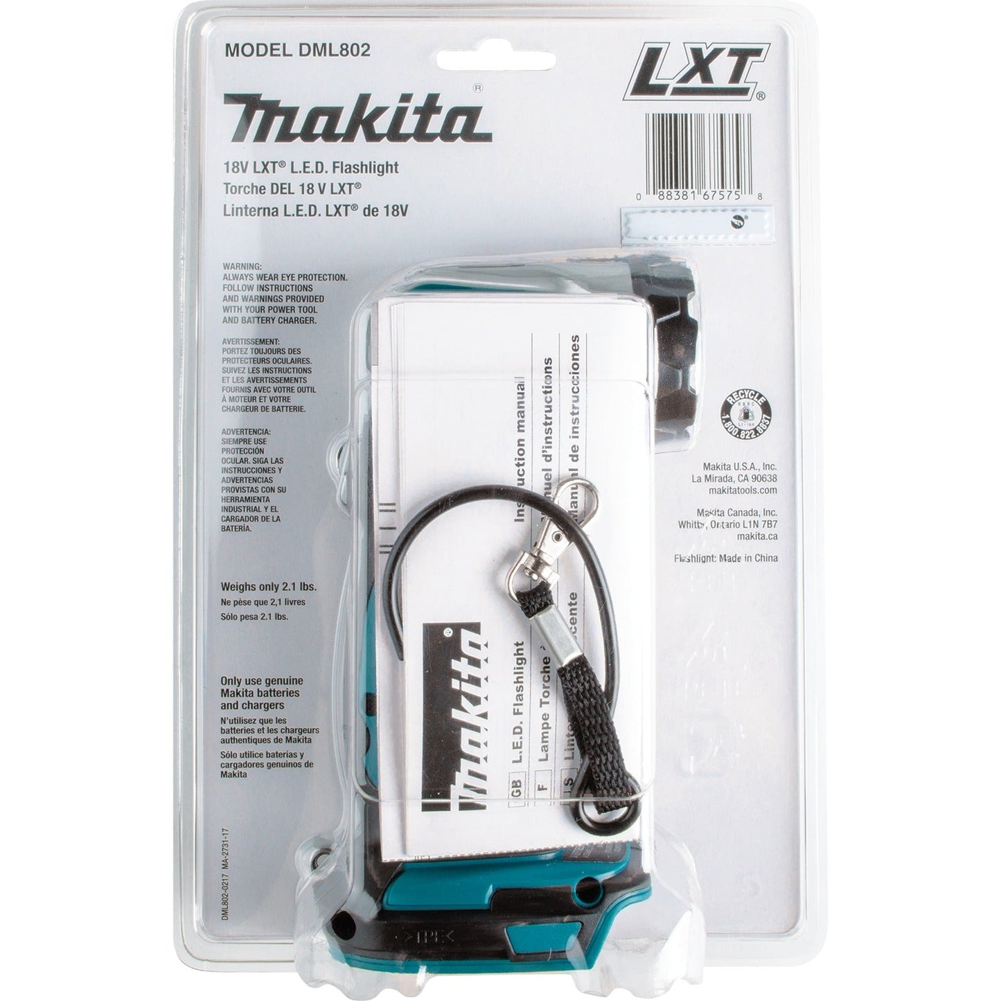 Makita DML802 18V LXT® Lithium‘Ion Cordless L.E.D. Flashlight, Flashlight Only