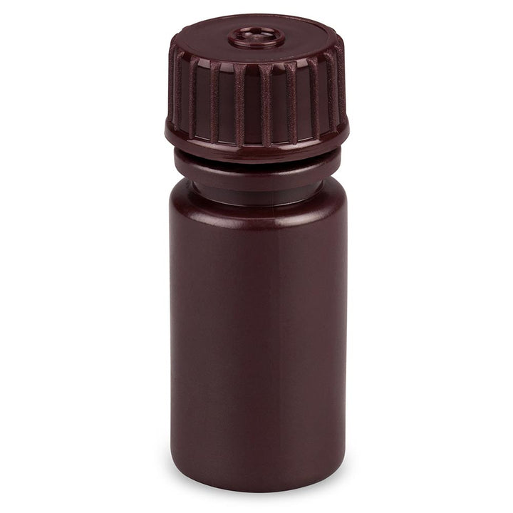 Globe Scientific 7560008AMBKS Bottle Narrow Mouth Boston Round Amber HDPE with Amber PP Closure 8mL Bulk Packed with Bottles and Caps Bagged Separately 2000/Case