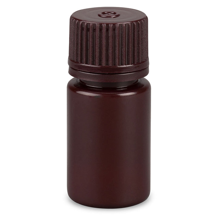 Globe Scientific 7560008AMBKS Bottle Narrow Mouth Boston Round Amber HDPE with Amber PP Closure 8mL Bulk Packed with Bottles and Caps Bagged Separately 2000/Case