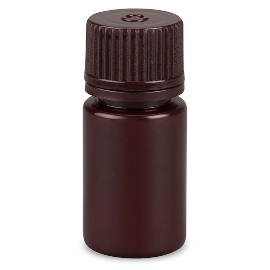 Globe Scientific 7560015AMBKS Bottle Narrow Mouth Boston Round Amber HDPE with Amber PP Closure 15mL Bulk Packed with Bottles and Caps Bagged Separately 2000/Case