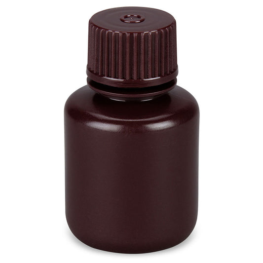 Globe Scientific 7560030AMBKS Bottle Narrow Mouth Boston Round Amber HDPE with Amber PP Closure 30mL Bulk Packed with Bottles and Caps Bagged Separately 1000/Case
