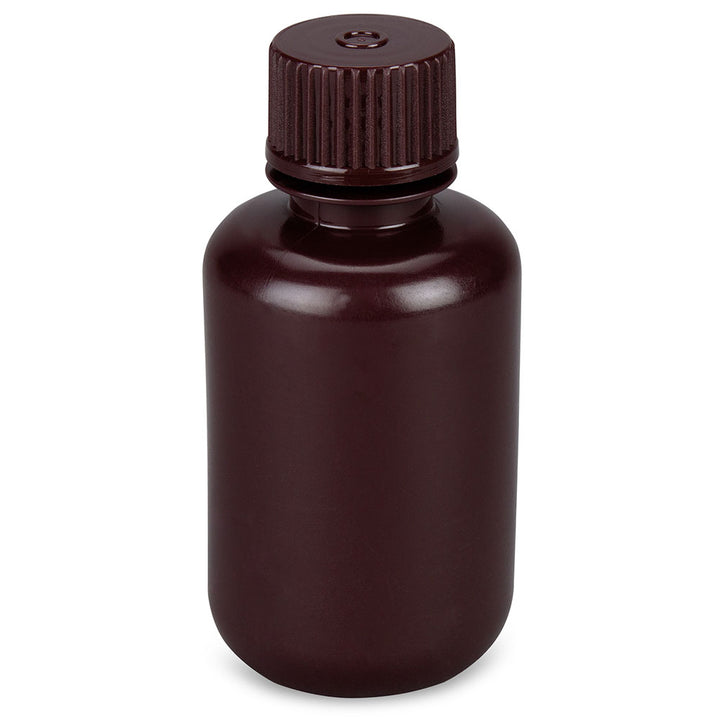 Globe Scientific 7560008AMBKS Bottle Narrow Mouth Boston Round Amber HDPE with Amber PP Closure 8mL Bulk Packed with Bottles and Caps Bagged Separately 2000/Case
