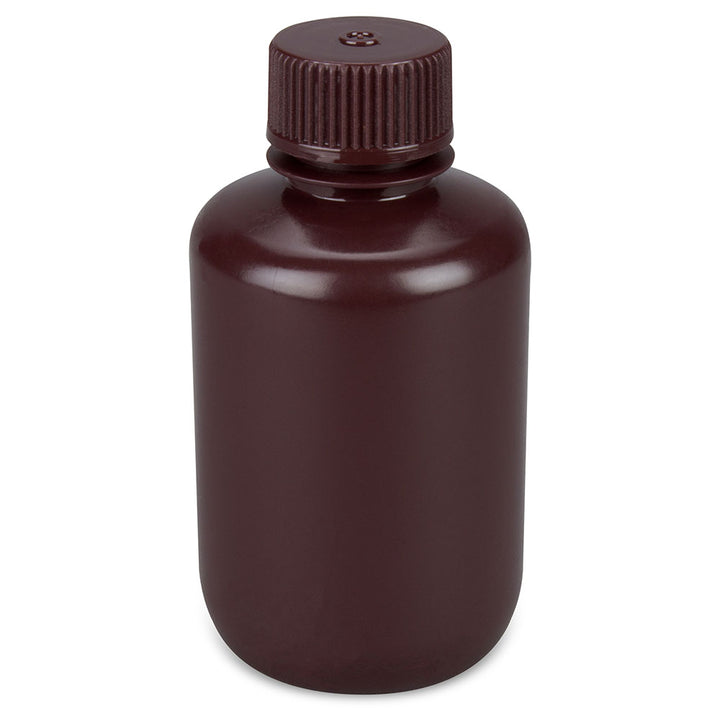 Globe Scientific 7560008AMBKS Bottle Narrow Mouth Boston Round Amber HDPE with Amber PP Closure 8mL Bulk Packed with Bottles and Caps Bagged Separately 2000/Case