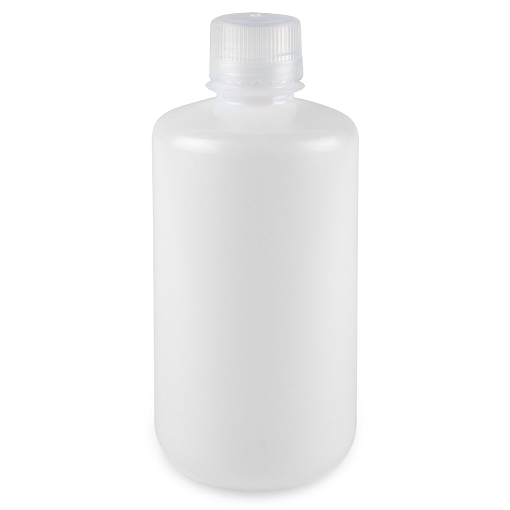 Globe Scientific 7561000BKS Bottle Narrow Mouth Boston Round HDPE with PP Closure 1000mL Bulk Packed with Bottles and Caps Bagged Separately 50/Case