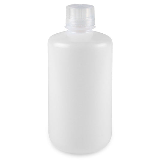 Globe Scientific 7561000BKS Bottle Narrow Mouth Boston Round HDPE with PP Closure 1000mL Bulk Packed with Bottles and Caps Bagged Separately 50/Case