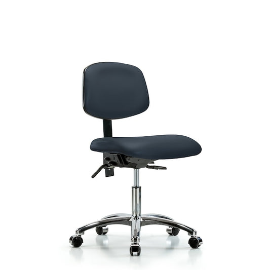 Blue Ridge Ergonomics VDHCH-CR-T1-A0-RG-8582 Rutledge Vinyl Chair Chrome - Desk Height with Seat Tilt & Stationary Glides in Imperial Blue Trailblazer™ Vinyl