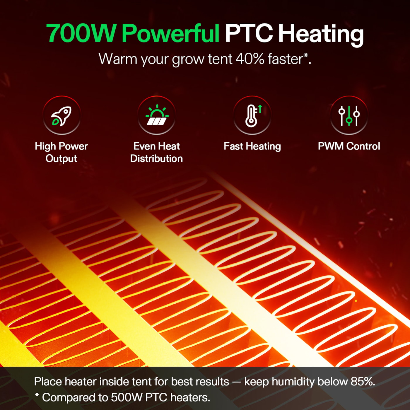 Vivosun AeroFlux Smart Grow Tent Heater with VPD Control, 700W PTC Heating, Plant Heater with 5 Power Levels, App Control, Overheat & Tip-Over Protection