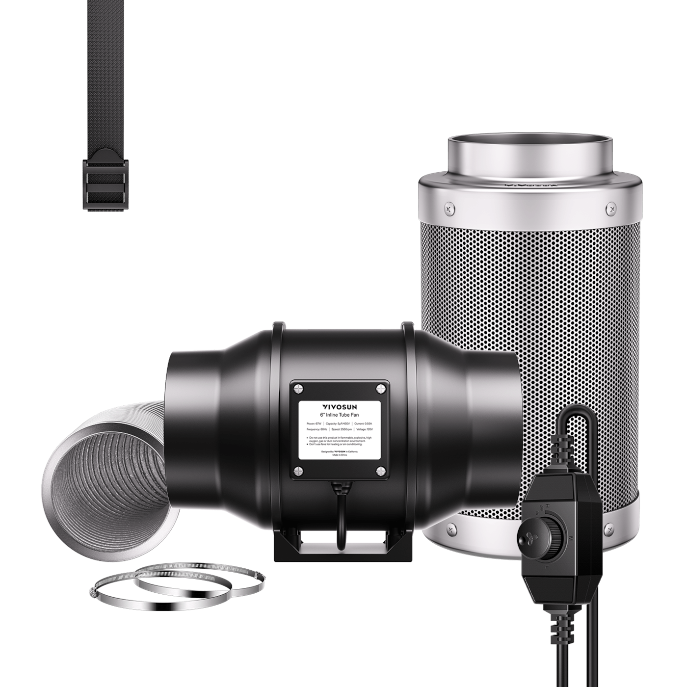 Vivosun Air Filtration Kit R6 6', Inline Fan R6 with Variable Speed Controller, Carbon Filter & Ducting Combo