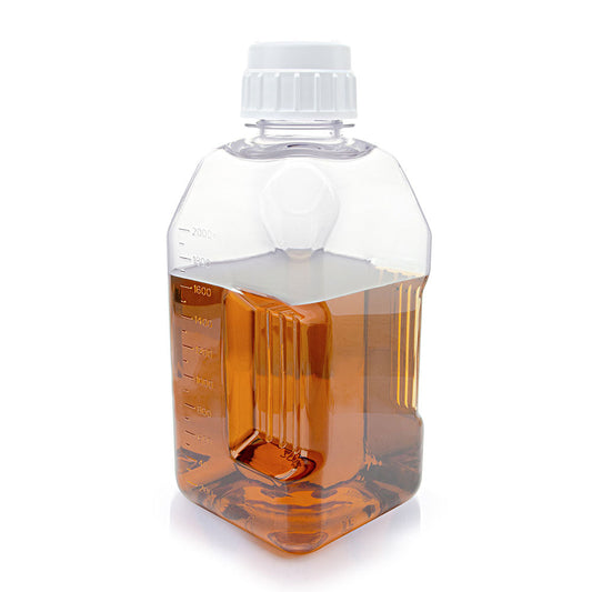 Globe Scientific 7612000 Bottle Square Media PETG with HDPE Closure 2000mL STERILE with Tamper Evident Shrink Band 6/Shrink Wrapped Tray 12/Case