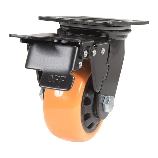Vestil CST-BN-4X2PUP-SWTB Polyurethane Swivel With Total Brake Caster 4 In. Diameter x 2 In. Width 594 lb Orange/Black