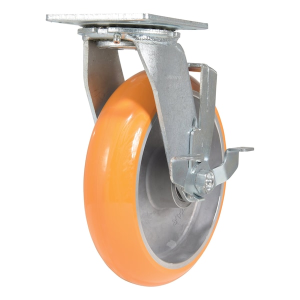 Vestil CST-F34-8X2SI-SWB Polyurethane Swivel With Brake Caster 8 In. Diameter x 2 In. Width 1.25K Butterscotch/Silver