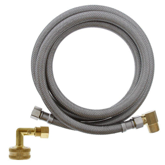 Jones Stephens S04275 3/8" Compression x 3/8" Compression x 60" Braided Stainless Steel Dishwasher Connector with 3/4" Female Garden Hose Thread with 90° Elbow Fitting and 3/8” MIP 90° Elbow