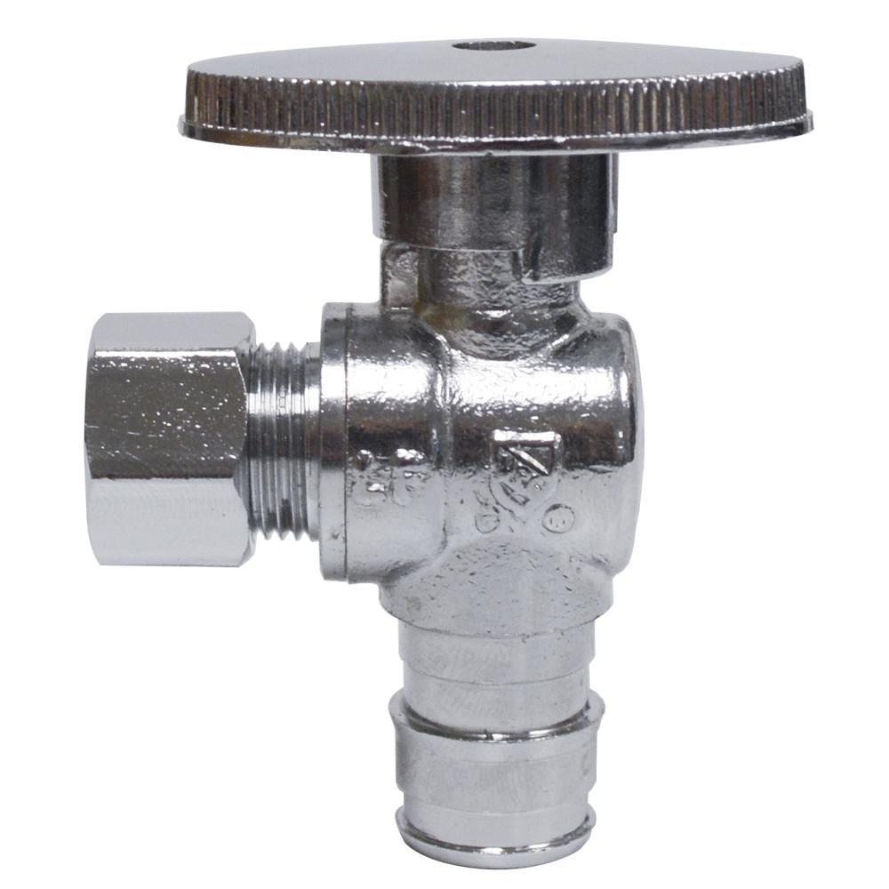Jones Stephens S10340 1/2" PEX F1960 x 3/8" OD Comp Quarter-Turn Angle Supply Stop Valve, Chrome Plated