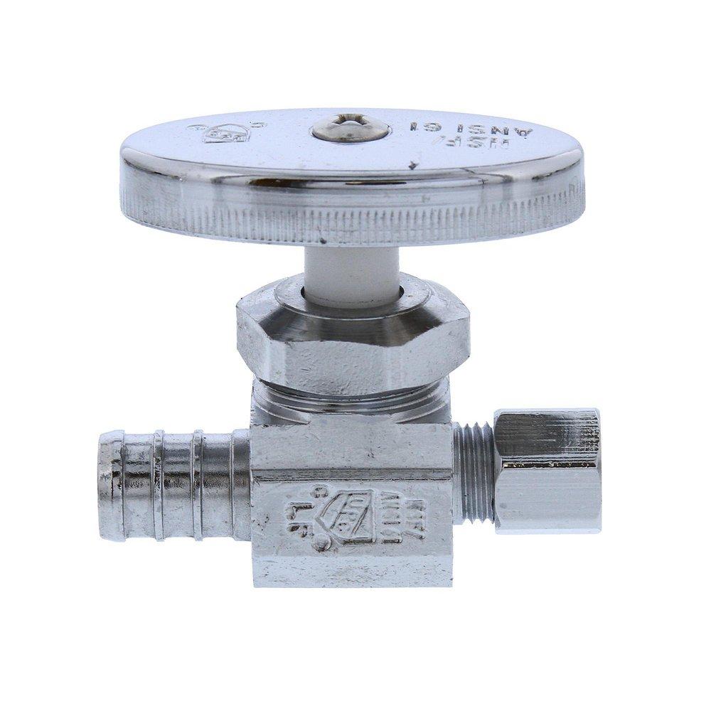Jones Stephens S10412 1/2" PEX x 1/4" OD Comp Multi-Turn Straight Supply Stop Valve, Chrome Plated
