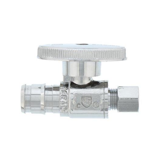 Jones Stephens S10407 1/2" PEX F1960 x 1/4" OD Comp Quarter-Turn Straight Supply Stop Valve, Chrome Plated