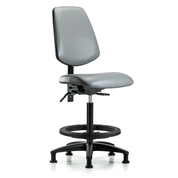 Blue Ridge Ergonomics VHBCH-MB-RG-T0-A0-BF-RG-8840 Rutledge Vinyl Chair - High Bench Height with Medium Back, Black Foot Ring, & Stationary Glides in Sterling Supernova™ Vinyl